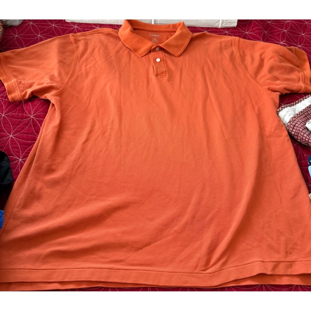 LL Bean Mens XXL Orange Short Sleeve Pique Cotton Polo Shirt Classic Fit